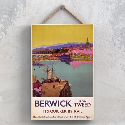 P0747 - Berwick Upon Tweed Poster originale della ferrovia nazionale più veloce su una targa con decorazioni vintage
