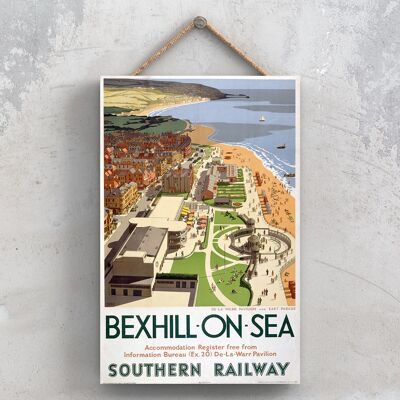 P0750 - Bexhill On Sea Poster originale della National Railway su una targa con decorazioni vintage