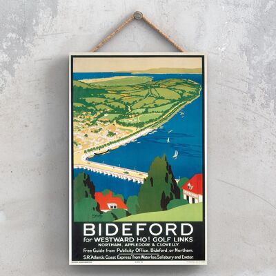 P0751 - Bideford Westward Ho! Cartel original del ferrocarril nacional en una decoración vintage de placa