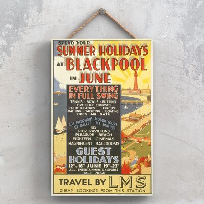 P0753 – Blackpool Sommerferien Juni Original National Railway Poster auf einer Plakette im Vintage-Dekor