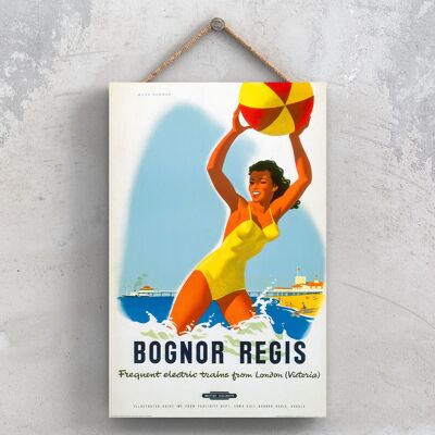 P0754 - Bognor Regis Beach Ball Affiche originale des chemins de fer nationaux sur une plaque décor vintage