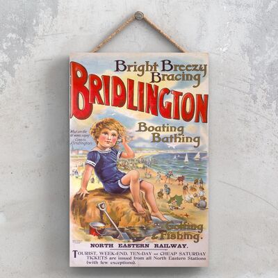 P0763 - Bridlington Bright Breezy Poster originale della National Railway su una targa con decorazioni vintage