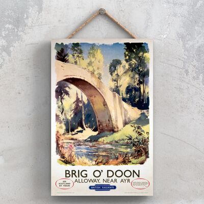 P0766 - Brig O 'Doon Alloway Poster originale della National Railway su una targa con decorazioni vintage