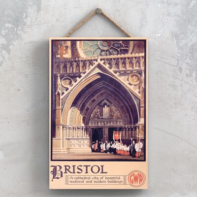 P0767 - Cartel del ferrocarril nacional original de la ciudad de la catedral de Bristol en una placa de decoración vintage