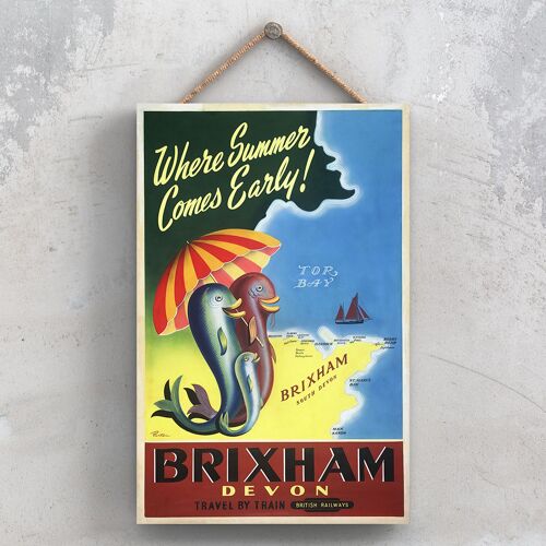 P0773 - Brixham Summer Original National Railway Poster On A Plaque Vintage Decor