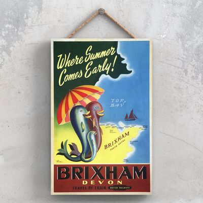 P0773 - Brixham Summer Original National Railway Poster su targa con decorazioni vintage