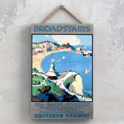 P0774 - Broadstairs Sea Sands Sunshine Affiche originale des chemins de fer nationaux sur une plaque décor vintage