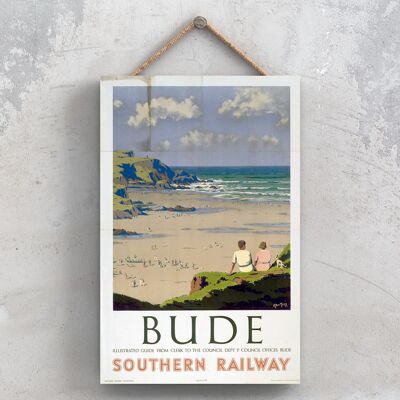 P0778 - Bude Beach Scene Original National Railway Poster en una placa de decoración vintage