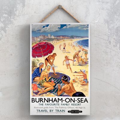 P0779 - Burnham On Sea Favorite Family Resort Poster originale della National Railway su una targa con decorazioni vintage