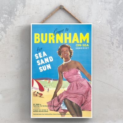 P0782 - Burnham On Sea Sun Sand Sea Poster originale della National Railway su una targa con decorazioni vintage