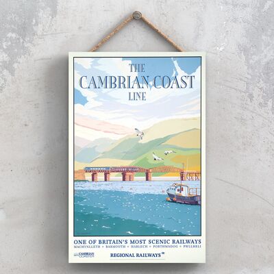 P0787 - Poster della linea costiera cambriana panoramica della ferrovia nazionale originale su una targa con decorazioni vintage