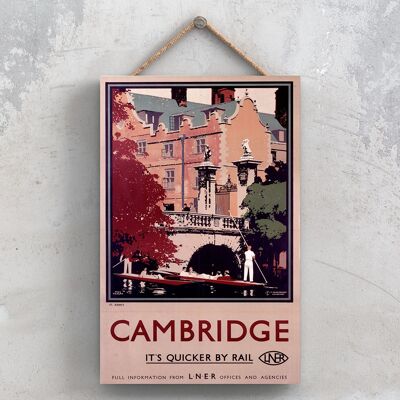 P0791 - Affiche originale des chemins de fer nationaux de Cambridge St Johns sur une plaque décor vintage