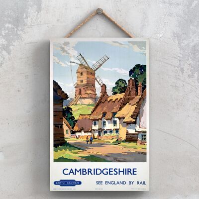 P0792 - Cambridgeshire Windmill Thatch Poster originale della National Railway su una targa Decor vintage
