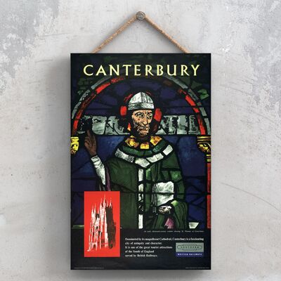 P0793 - Cartel original del Ferrocarril Nacional de la Catedral de Cantebury en una placa de decoración vintage