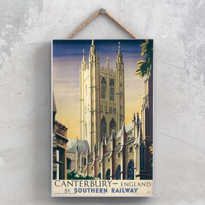 P0794 - Poster originale della National Railway della Cattedrale di Canterbury su una targa con decorazioni vintage