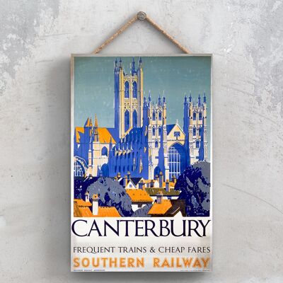 P0795 - Catedral de Canterbury Trenes Frecuentes Cartel Original del Ferrocarril Nacional en una Placa Decoración Vintage