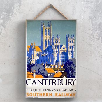 P0795 - Canterbury Cathedral Frequent Trains Affiche originale des chemins de fer nationaux sur une plaque décor vintage 1