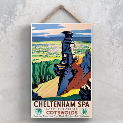 P0798 - Cheltenham Spa Cotswolds Póster de ferrocarril nacional original en una placa de decoración vintage