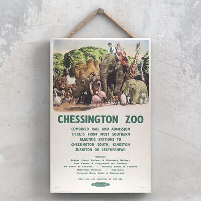 P0799 - Poster originale della ferrovia nazionale dello zoo di Chessington su una targa con decorazioni vintage