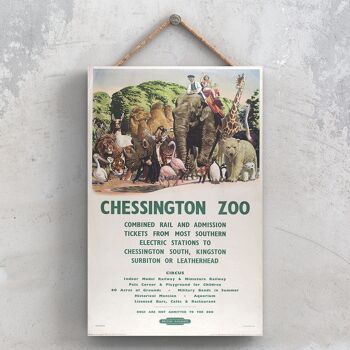 P0799 - Affiche originale des chemins de fer nationaux du zoo de Chessington sur une plaque décor vintage 1