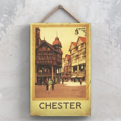 P0802 - Poster originale della National Railway di Chester su una targa con decorazioni vintage