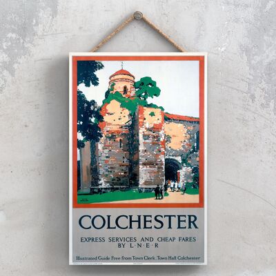 P0809 - Afiche original del Ferrocarril Nacional de Colchester en placa con decoración vintage