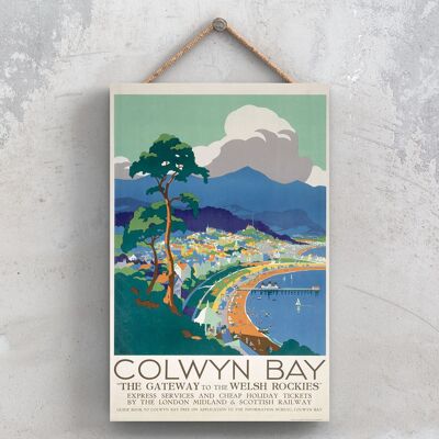 P0810 - Affiche originale des chemins de fer nationaux de Colwyn Bay sur une plaque décor vintage