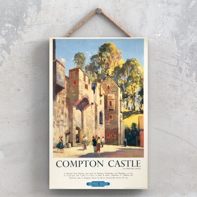 P0811 - Compton Castle Original National Railway Poster auf einer Plakette im Vintage-Dekor