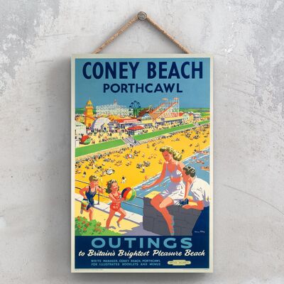 P0812 – Coney Beach Outings Original National Railway Poster auf einer Plakette im Vintage-Dekor