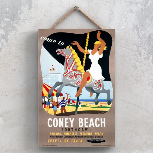 P0813 - Coney Beach Portcawl Original National Railway Poster On A Plaque Vintage Decor