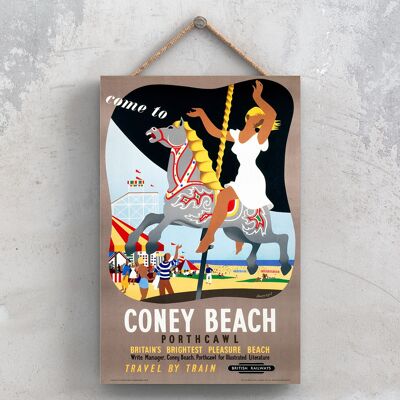 P0813 - Coney Beach Portcawl Poster originale della National Railway su una targa con decorazioni vintage