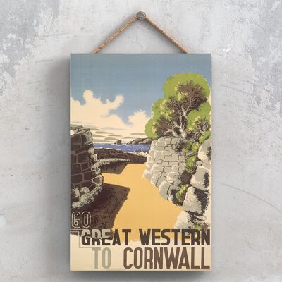 P0817 - Póster de Cornwall Go Great Western Original National Railway en una placa de decoración vintage