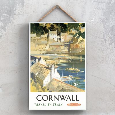 P0819 - Cornwall Travel By Train Affiche originale des chemins de fer nationaux sur une plaque décor vintage