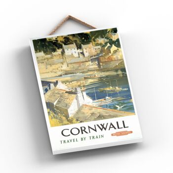 P0819 - Cornwall Travel By Train Affiche originale des chemins de fer nationaux sur une plaque décor vintage 2