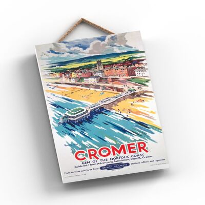 P0823 - Cromer Gem Norfolk Poster originale della ferrovia nazionale su una targa con decorazioni vintage