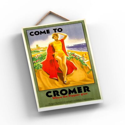 P0825 - Cromer Poppies Grow Poster originale della National Railway su una targa con decorazioni vintage