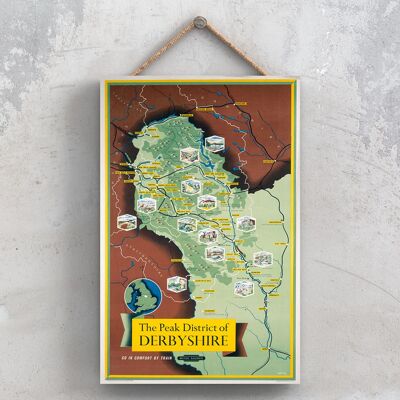 P0832 - Derbyshire The Peak District Mappa Originale Ferrovia Nazionale Poster Su Una Targa Decor Vintage