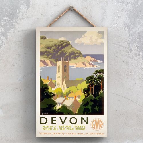 P0834 - Devon Church Scene Original National Railway Poster On A Plaque Vintage Decor