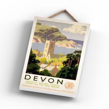 P0834 - Devon Church Scene Original National Railway Poster On A Plaque Vintage Decor 3