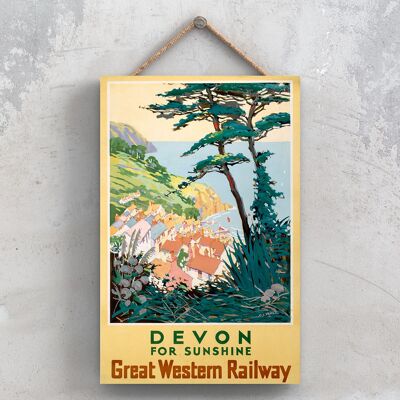 P0836 - Póster de Devon For Sunshine Original National Railway en una placa de decoración vintage