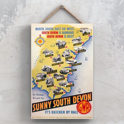 P0839 - Devon Sunny South Devon Map Poster originale delle ferrovie nazionali su una targa con decorazioni vintage