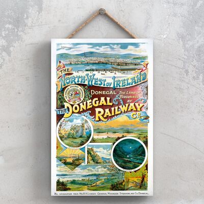 P0840 - Donegal Railway Affiche originale des chemins de fer nationaux sur une plaque décor vintage
