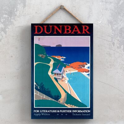 P0846 - Dunbar Poster originale della ferrovia nazionale su una targa con decorazioni vintage