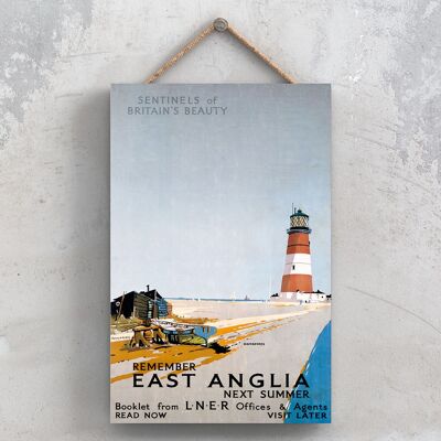 P0854 - East Anglia Next Summer Affiche originale des chemins de fer nationaux sur une plaque décor vintage