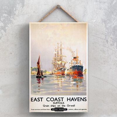 P0855 - East Coast Havens Suffolk Ships Póster original del ferrocarril nacional en una placa de decoración vintage