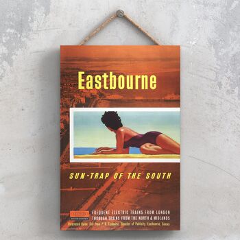 P0858 - Eastbourne Sun Trap Affiche originale des chemins de fer nationaux sur une plaque décor vintage 1