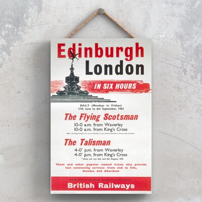 P0859 - Affiche originale des chemins de fer nationaux d'Édimbourg à Londres sur une plaque décor vintage