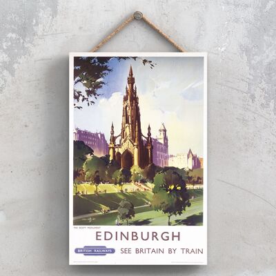 P0861 - Edimburgo The Scott Monument Original National Railway Poster su una targa Decor vintage