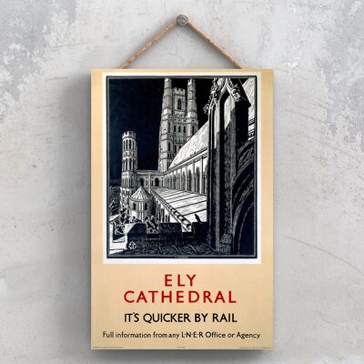P0862 - Cartel original del Ferrocarril Nacional de la Catedral de Ely en una placa de decoración vintage