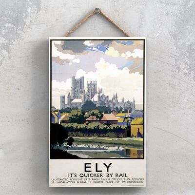 P0864 - Ely Cathedral View Poster originale della National Railway su una targa con decorazioni vintage